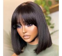 TEMU Pelucas Cortas de Cabello con Flequillo, Liso Brasileño a Máquina Completo para Mujeres Densidad del 150%