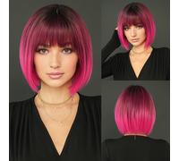 TEMU Pelucas Cortas NAMM Chic & Negro Ombre para Mujeres - Cabello Sintético Resistente al , Estilo de Agua, para Uso Diario y Fiestas