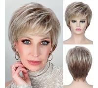 TEMU Pelucas Cortas y Rizadas con Flequillo para Mujeres - Cabello Sintético Resistente al , Densidad del 180%, Pelucas Completas