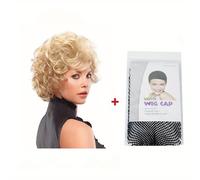 TEMU Pelucas cortas y rizadas de flores - Peluca sintética de 10 pulgadas con fibra de y red de malla para mujeres