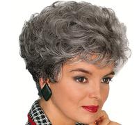 TEMU Pelucas Cortas y Rizadas para Mujeres, Cabello Sintético de Reemplazo para Cosplay, Adecuado para Mujeres de Edad