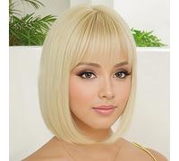 TEMU Pelucas de 12 pulgadas de dorada con flequillo , hechas de sintéticas resistentes al , que parecen naturales, adecuadas para el uso diario y el cosplay.