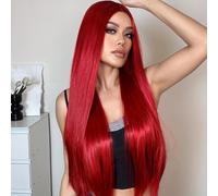 TEMU Pelucas de 30 pulgadas de largo, pelucas rectas con raya en medio, pelucas sintéticas hechas a máquina, pelucas rectas de seda para mujeres, uso diario, fiestas, festivales de .