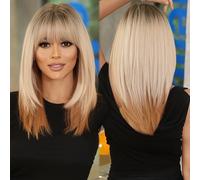 TEMU Pelucas Degradada de para Mujeres para Disfraces de Navidad, Cosplay, Capas Sintéticas de Densidad y Cabello Liso con Flequillo, Fibra Resistente al de 20 Pulgadas