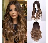 TEMU Pelucas Elegantes de 26" en Degradado Marrón para Mujeres - Parte Media, Sintético , Resistente al , Natural desde las Oscuras , Ideal para Uso Diario y Ocasiones Especiales