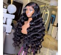 TEMU Pelucas Frontales de Encaje 13X4 con Ondas Sintéticas Negras para Mujeres, Fibra Resistente al Prepeinadas, Sin Pegamento, Ideales para Uso Diario o Fiestas