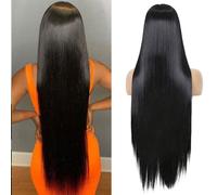 TEMU Pelucas Frontales de Encaje con Degradado de Negro a de 26 Pulgadas - Cabello Sintético Largo y Liso con Natural, Resistente al , Ideal para Uso Diario y Cosplay