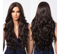 TEMU Pelucas Largas Elegantes Marrones con | Ondas Rizadas de Densidad del 150% | Gorro de Red Rosa | Casual Versátil - Fibra Sintética Mate Resistente al para un Natural