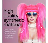 TEMU Pelucas Largas Rectas de Color Rosa con Flequillo y - Accesorio para el Cabello Elegante para Cosplay y Fiestas para Mujeres, Fibra de , para Halloween o Temáticos, Accesorios para Peluca