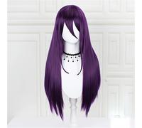 TEMU Pelucas Largas Rectas Moradas de 32 Pulgadas con Flequillo - Cabello Sintético Resistente al para Halloween y Festivales de , Fácil para Principiantes