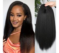 TEMU Pelucas Rectas Pelucas Rizadas de Calidad Fibra Sintética Resistente al Sin Pegamento con Raya en el Medio para Mujeres 18 pulgadas Color