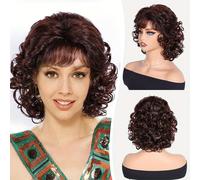 TEMU Pelucas Rizadas Cortas De 10 Pulgadas Con Flequillo Lateral, Ondulado Sintético Para Mujeres Para Uso Diario