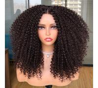 TEMU Pelucas rizadas de pelo afro kinky de 16 pulgadas para mujeres, sintéticas y naturales, con encaje en la parte media