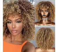 TEMU Pelucas Rizadas Rubias De 14 Pulgadas 70s Marrón Clarete Y Negro Pelucas Afro Para Mujeres Pelucas Rizadas Rubias Sintéticas Para Mujeres