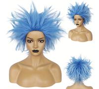 TEMU Pelucas Sintéticas Cortas Azules Rectas para Hombres y Mujeres, Peluca de Carnaval Navideña Musical para Uso Diario