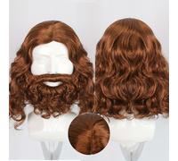 TEMU Pelucas Sintéticas Cortas Marrones con Barba Integrada, Natural, Adecuadas para Cosplay de Figuras Históricas, Uso Masculino