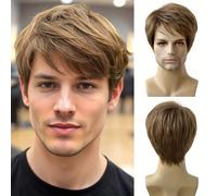 TEMU Pelucas sintéticas de disfraz para hombre, estilo corto marrón.