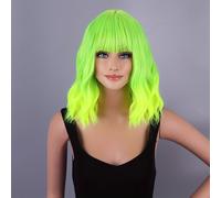 TEMU Pelucas sintéticas de ondas cortas y verdes fluorescentes para mujeres con flequillo, peluca suelta estilo bob adecuada para chicas, peluca colorida para disfraces