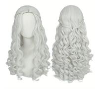 TEMU Pelucas Sintéticas Largas y Blancas Elegantes para Mujeres - Resistentes al , Gorro de Red Rosa, Ideales para Halloween, Carnaval y Exposiciones de Cómics