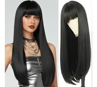 TEMU Pelucas Sintéticas Largas y Rectas de 26" para Mujer con Flequillo - Resistentes al , Cabello de Natural para Uso Diario, Cosplay, Halloween, Festivales de Navideños