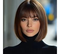 TEMU Pelucas sintéticas rectas de 12 pulgadas para mujeres con malla elástica - , transpirable, fibra de , flequillo de natural, para cosplay, fiestas, uso diario, festivales de y Halloween