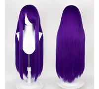 TEMU Pelucas Sintéticas Rectas de 32" con Flequillo - Resistente al , Cabello Negro Versátil para Mujeres, Ideal para Cosplay, Halloween y Uso Diario