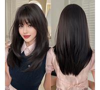 TEMU Pelucas Sintéticas Resistentes al de 22 Pulgadas, Largas y Rectas con Flequillo en para Mujeres - Uso Diario o Fiestas, Color