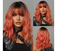 TEMU Pelucas Sintéticas Resistentes al para Mujer - Cabello Largo con Flequillo, Ombre de Marrón a Cobre, Voluminosas para Uso Diario, Fiestas y Conciertos - Natural y Fácil , Accesorio para