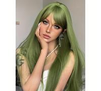 TEMU Pelucas sintéticas verdes resistentes al , rectas, de 24 pulgadas de largo, adecuadas para uso diario, natural y elegante, ideal para festivales de .