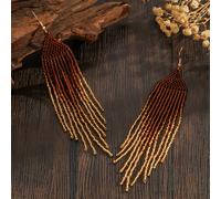 TEMU Pendientes de borlas de estilo bohemio retro, cuentas de arroz de cristal con geométrico de degradado marrón, tejidos a con cuentas, adecuados para uso diario, versátiles, para ella en todas