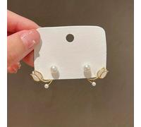 TEMU Pendientes de perla de y peonía de jade sintético de con diseño invisible de moda coreana 2025 para mujer