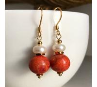 TEMU Pendientes hechos a de coral de natural, un regalo para mujeres, pendientes de caída de piedra natural, regalo de Navidad