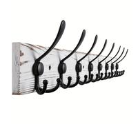 TEMU Perchero de Pared en Madera, Gancho para Sombreros y Abrigos con 8 Anillas Negras - Tabla Realizada íntegramente en