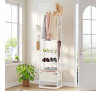 TEMU Perchero, perchero de pie, 40 x 44,5 x 182 cm, 3 estantes, 11 ganchos, 1 cesta, perchero entrada recibidor para bufandas, bolsas, para dormitorio, pasillo, entrada, oficina,