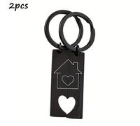TEMU personalizadas para , 2 piezas/set de llaveros de acero inoxidable largos, regalos para primer hogar, regalos para propietarios, llaveros grabados, regalos de boda, llaveros para mudanza o