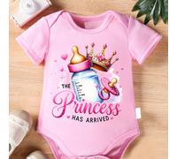 TEMU PF3823 Mono para Bebé Niña " HA LLEGADO" con Corona Botella Estampado de Dibujos Animados Mono de Manga Corta Lindo para Gatear, para Exteriores