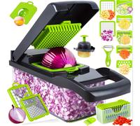 TEMU Picadora de verduras multifuncional 16 en 1 | Desechadora profesional de cebolla/ y cortadora | 8 cuchillas + contenedor de almacenamiento | Herramienta de cocina ()