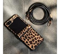 TEMU Piel sintética de leopardo retro con correa de de lujo para teléfono móvil Samsung Galaxy Folding Mobile Phone Z Flip 6, Z Flip 5, Z Flip 4, Z Flip 3 5G - Cubierta
