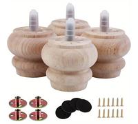 TEMU Pies de pan de madera sin acabado de 2 pulgadas para patas de tocador, sofá, gabinete, repuesto de taburete, patas de muebles de madera, juego de 4 tornillos M8 atornillados