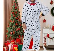 TEMU Pijama con cremallera para hombre con diseño de perro manchado, con bolsillos y capucha, lavable a máquina, para Navidad o para estar en casa, estilo unisex que se puede usar de casa