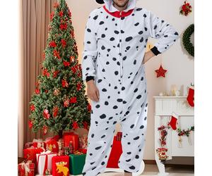 TEMU Pijama con cremallera para hombre con diseño de perro manchado, con bolsillos y capucha, lavable a máquina, para Navidad o para estar en casa, estilo unisex que se puede usar de casa