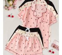 TEMU Pijama de Mujer de con Estampado de y , Manga Corta y Shorts, Abrigo de -Arrugas, Ideal para Usar en Casa o