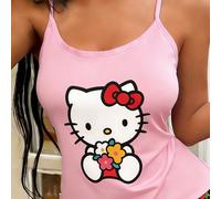 TEMU Pijama de Mujer de una Sola Pieza de Hello Kitty, Top Cami con Hombros Descubiertos, Lindo Estampado de Dibujos Animados, Ropa de Dormir Cómoda