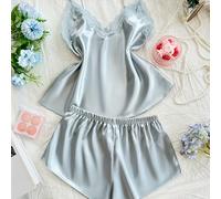TEMU Pijama juvenil de 2 piezas con camisola y shorts de estilo moderno, y , con detalles de encaje y patchwork, para adolescente