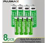 TEMU Pila de litio recargable PUJIMAX A AAA 1.5V 1100mWh+3400mWh, juego combinado A AAA, de larga duración, voltaje estable, calidad, ideal para ratones, controles remotos, timbres y alarmas