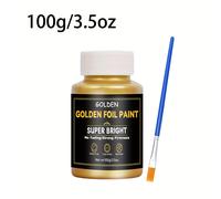 TEMU Pintura acrílica metálica dorada de 100 g, pintura de hojas de lámina dorada para pintura artística, ideal para , madera, arcilla, tela, cerámica, piedra, suministros de manualidades de vidrio.
