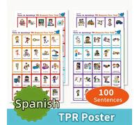 TEMU [Pintura ] Pósters Educativos en Español TPR - Set de 4 Hojas A4 Laminadas - 100 Frases y Oraciones Esenciales Acompañadas de Imágenes - Ideal para Niños