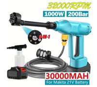 TEMU Pistola de agua de presión de 200Bar 1000W sin escobillas Generador de espuma limpio 6 en 1 Máquina de de coches inalámbrica para batería Makita de 18V