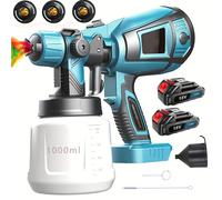 TEMU Pistola de pintura inalámbrica de 180 W para vallas de 1000 ml para batería Makita de 18 V 2x 3.0AH, boquillas, para muebles del hogar, , paredes y techos