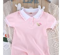 TEMU Polo de punto para niñas | Diseño de animales bordados, y transpirable, manga corta con cuello con volantes